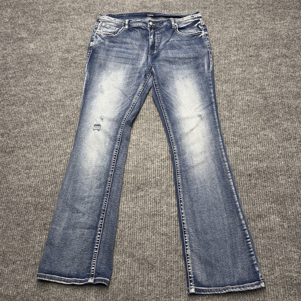 Flamingals Bootcut Jeans Womens 2XL Blue High Rise Distressed Stretch Denim